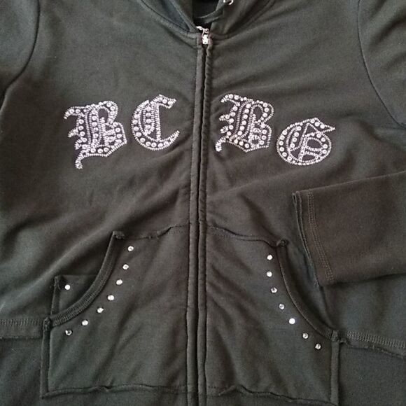BCBG Y2K  Women Olive Green Bling green hooded jacket sz L - Picture 2 of 8